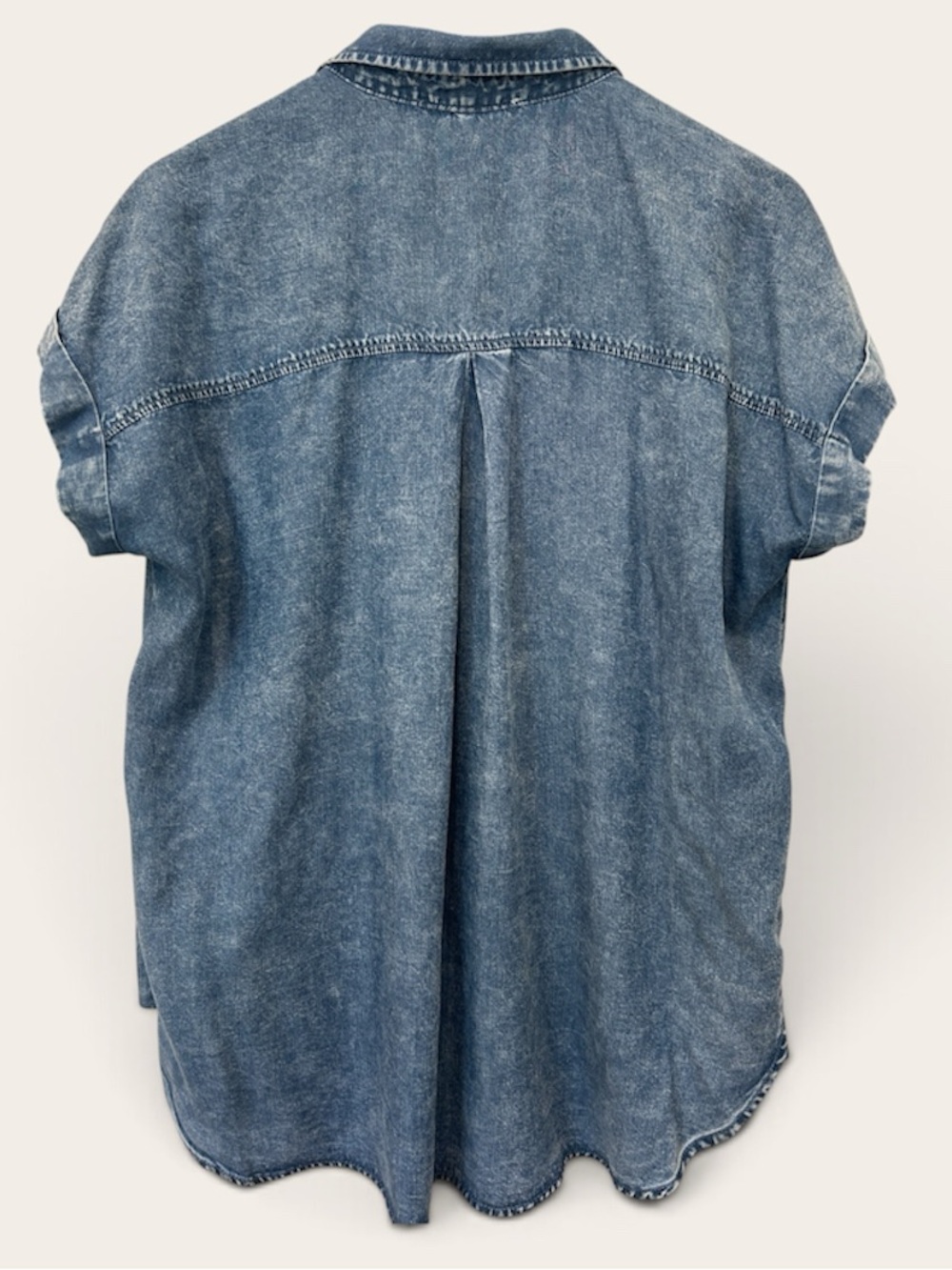 Jane and Delancey Washed Blue Denim Short Sleeve Button-Down - Picture 2 of 11